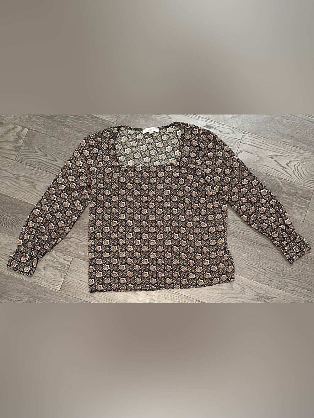LOFT Square Neck Long Sleeve Floral Blouse Size M
